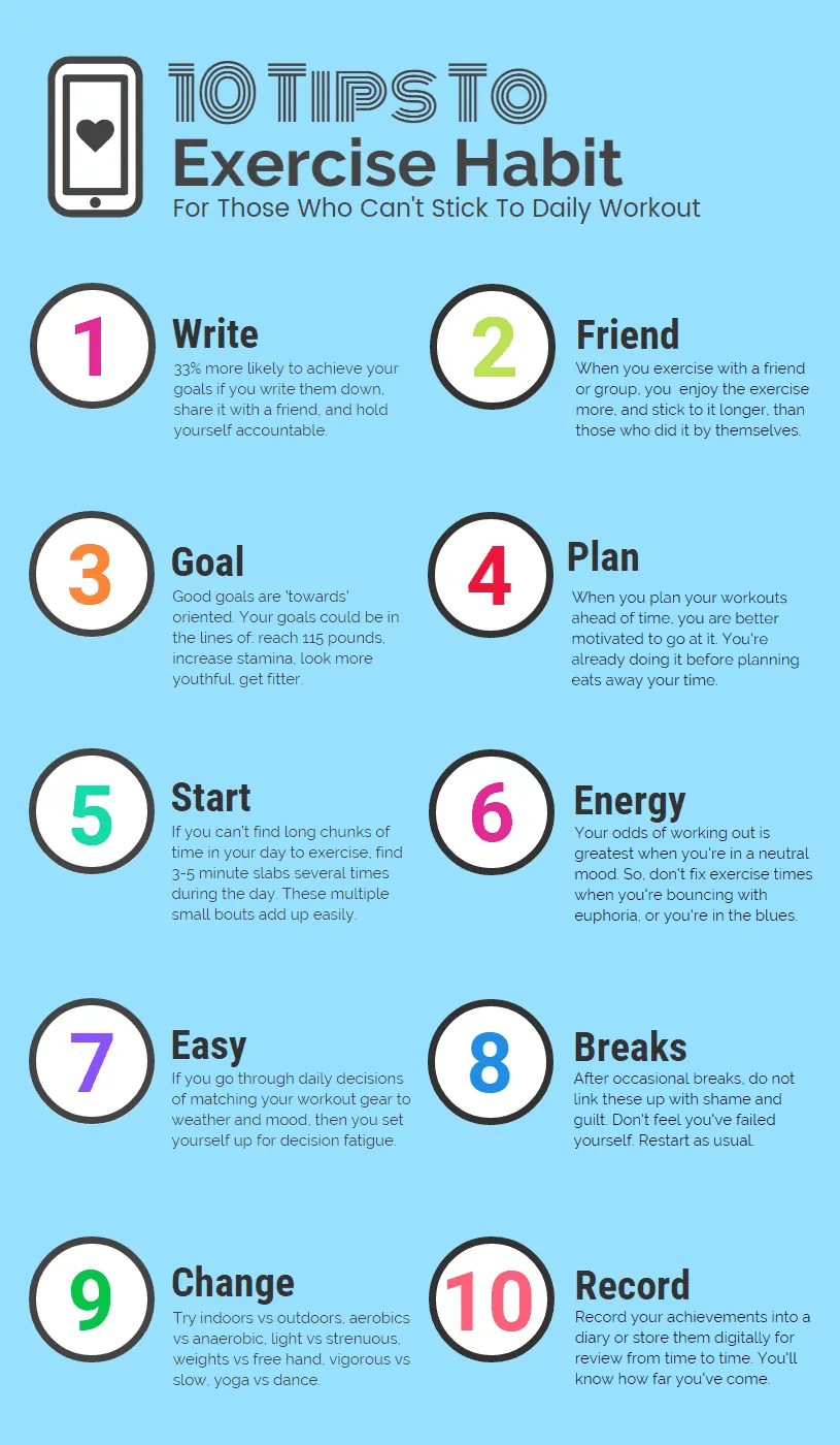 10 Tips To Make Exercise Habit (Infographic)