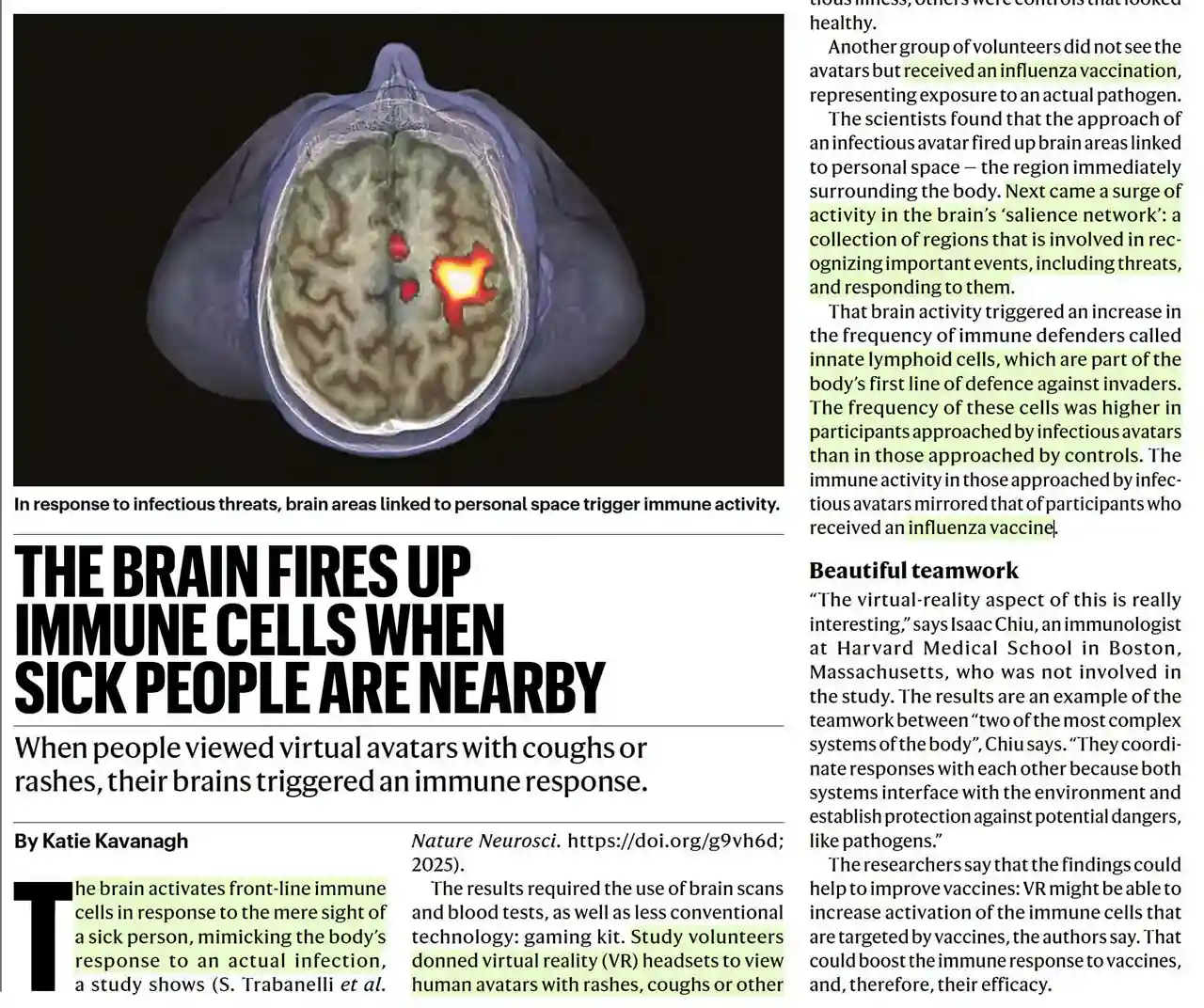 brain fires up immune cellls near sick people