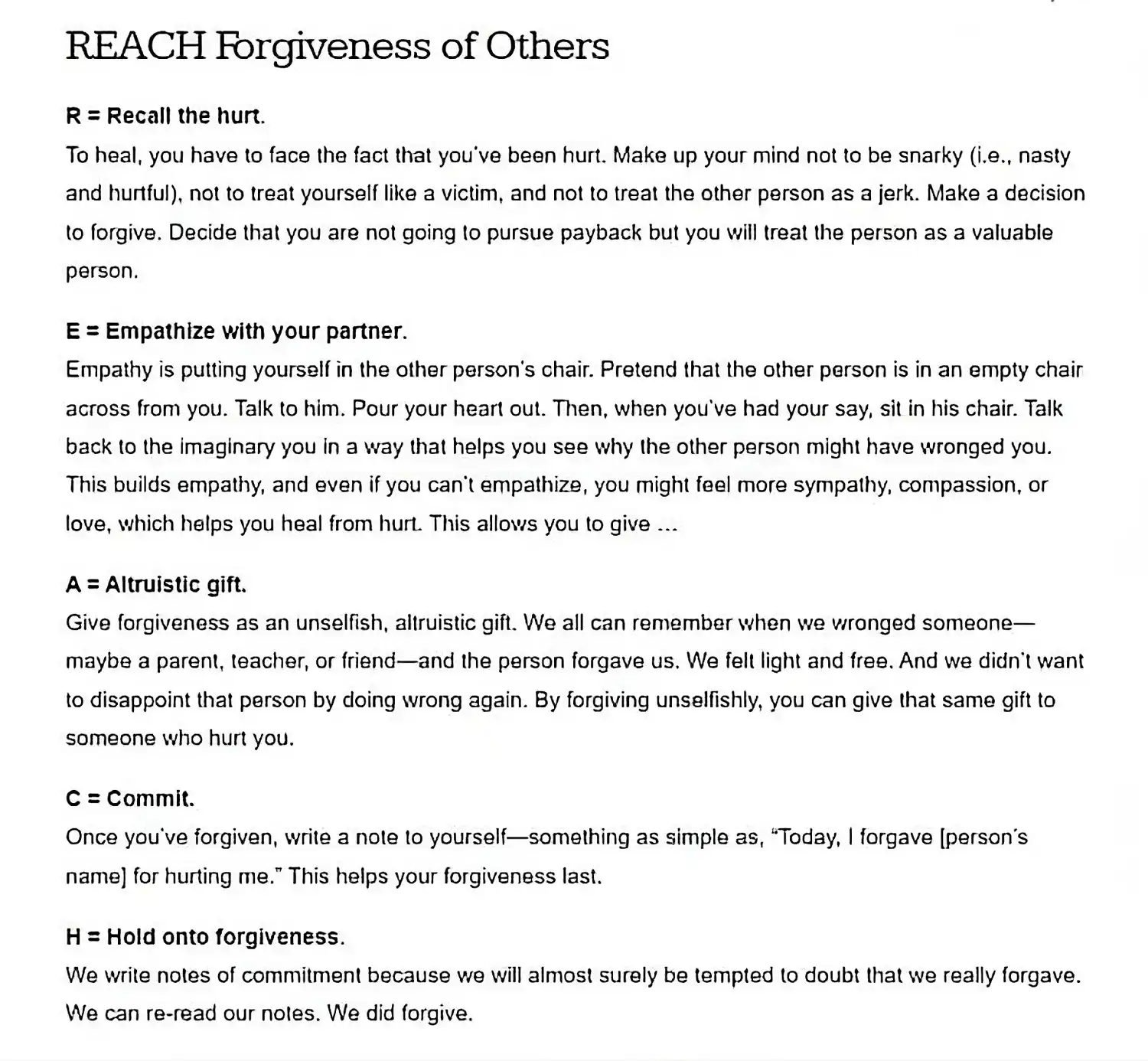 REACH Model of Forgiveness