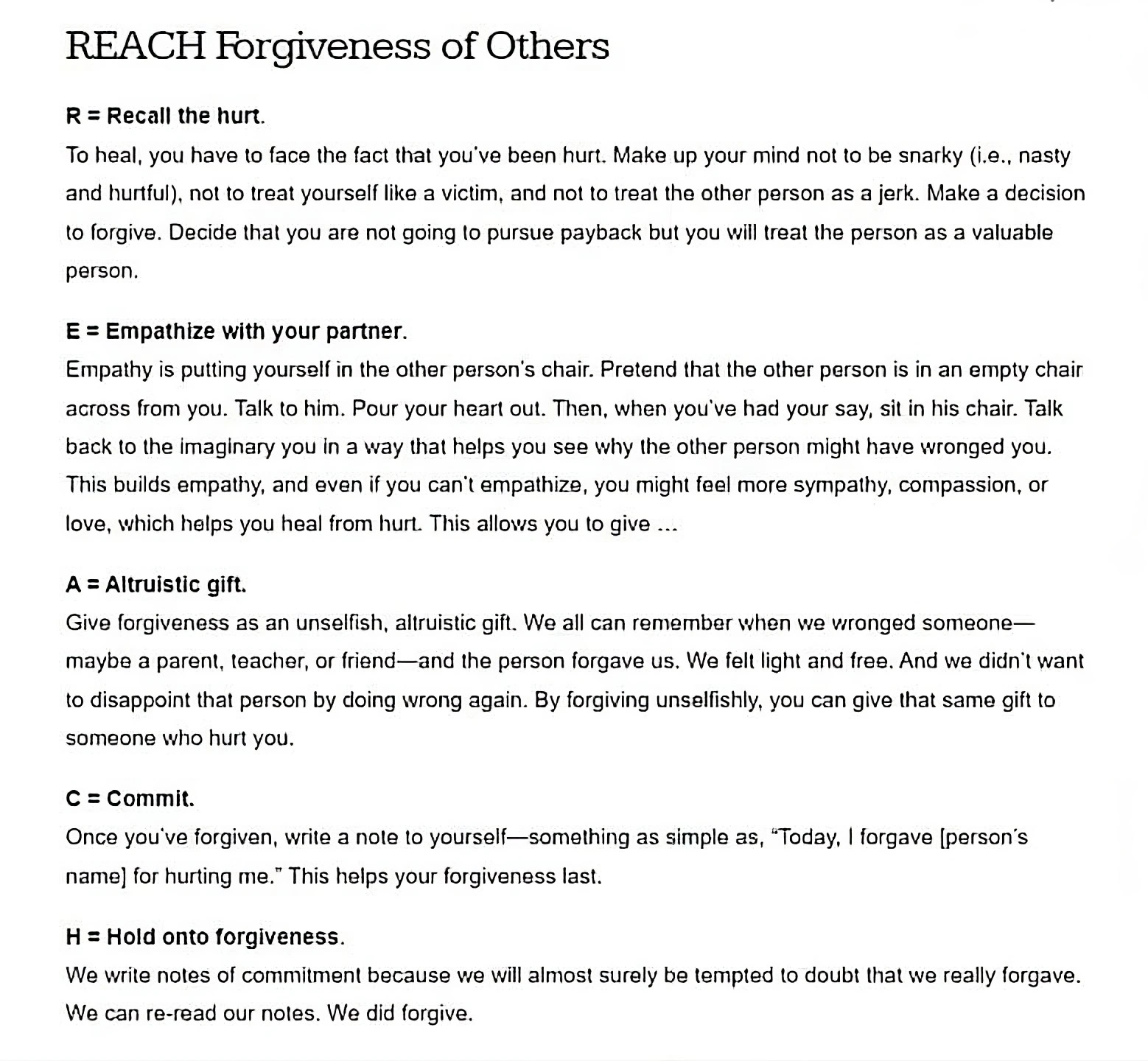 REACH Model of Forgiveness