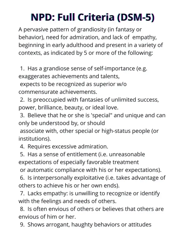 Signs of narcissism: Narcissistic-Personality-Disorder-NPD-Full-Criteria-DSM-5