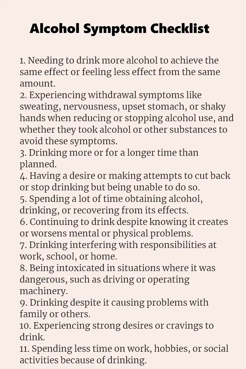 Alcohol Symptoms Checklist