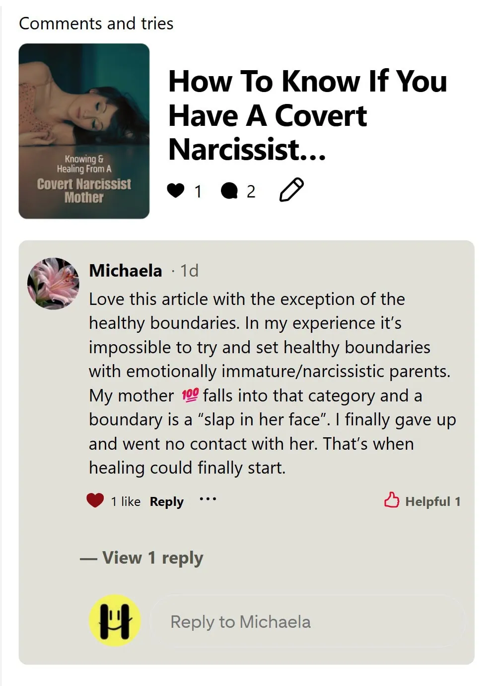 Michaela on Narcissistic Mother behavior