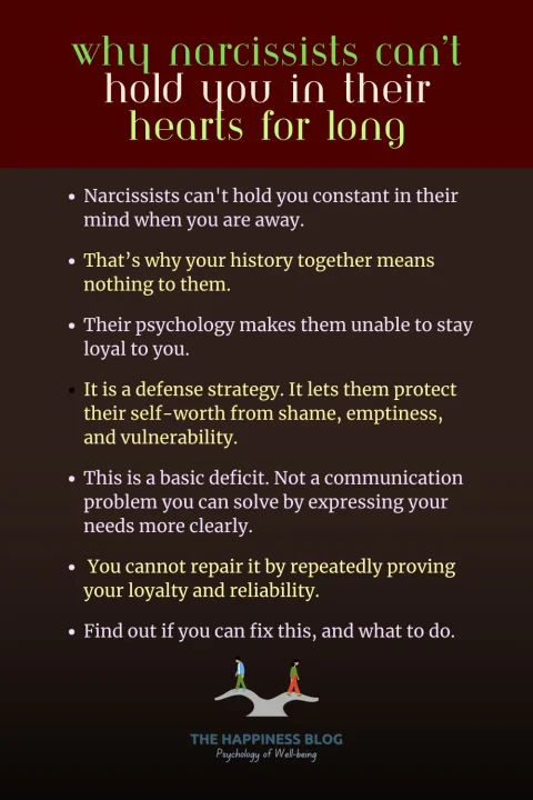 why narcissists can't hold you in their hearts - object constancy deficit
