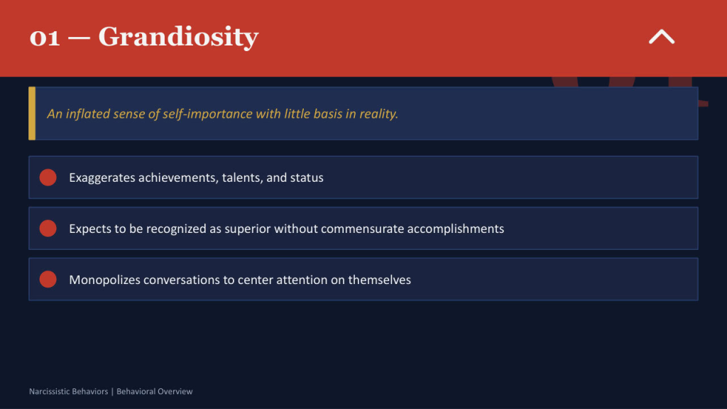 10 narcissistic behaviors 1 grandiosity