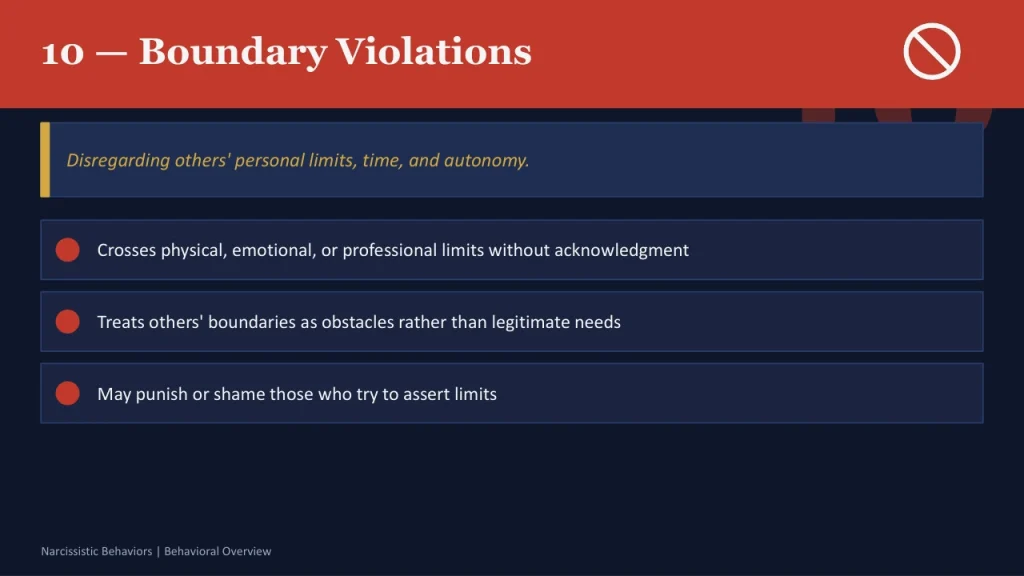 10 narcissistic behaviors 10 boundary violations