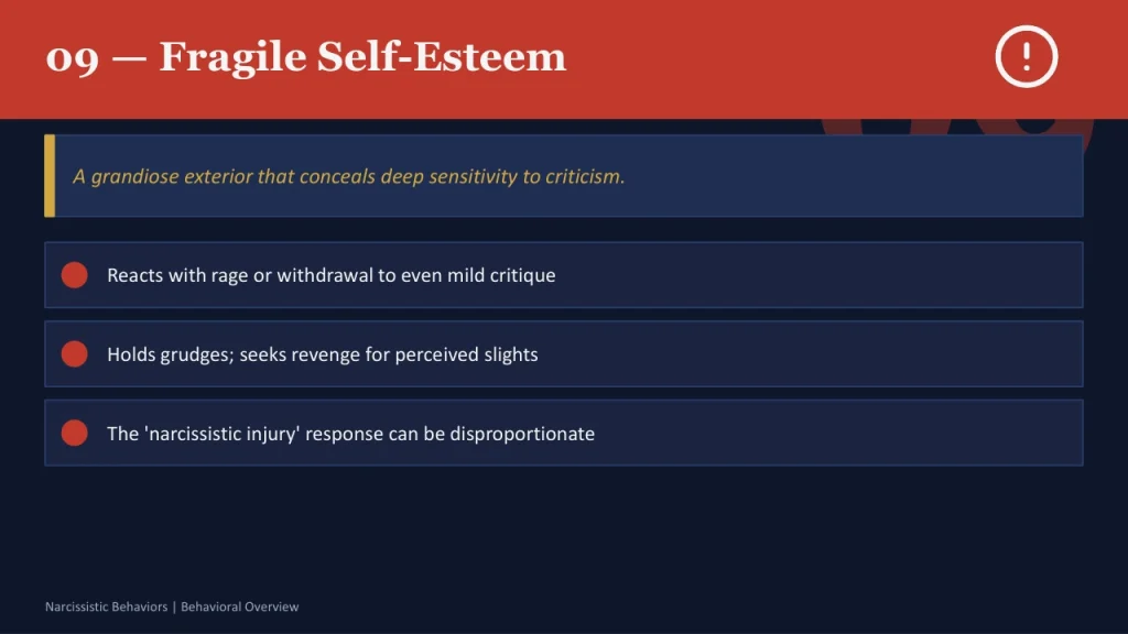 10 narcissistic behaviors 9 fragile self esteem